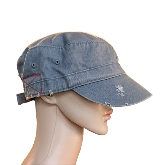 Stylish Distressed Style Gray Cap with Red Stitching - Picture 3 of 8